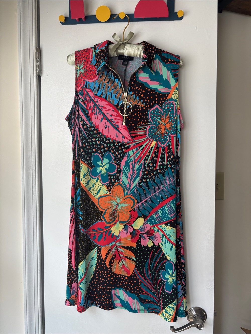 Tropical Floral Zip-Front Shift Dress